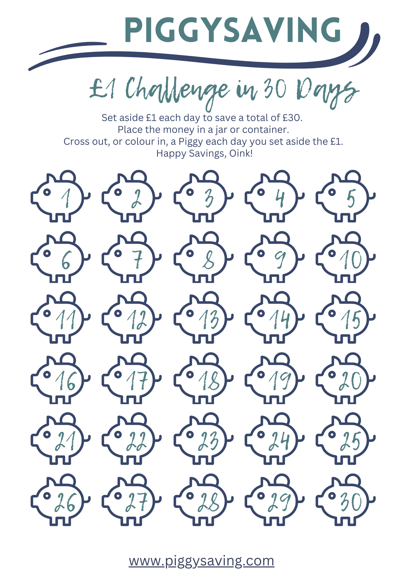 £1 Daily Saving Challenge. Start today and for the next 30 days put £1 aside to kickstart your savings. It may not seem like much, but its a start!