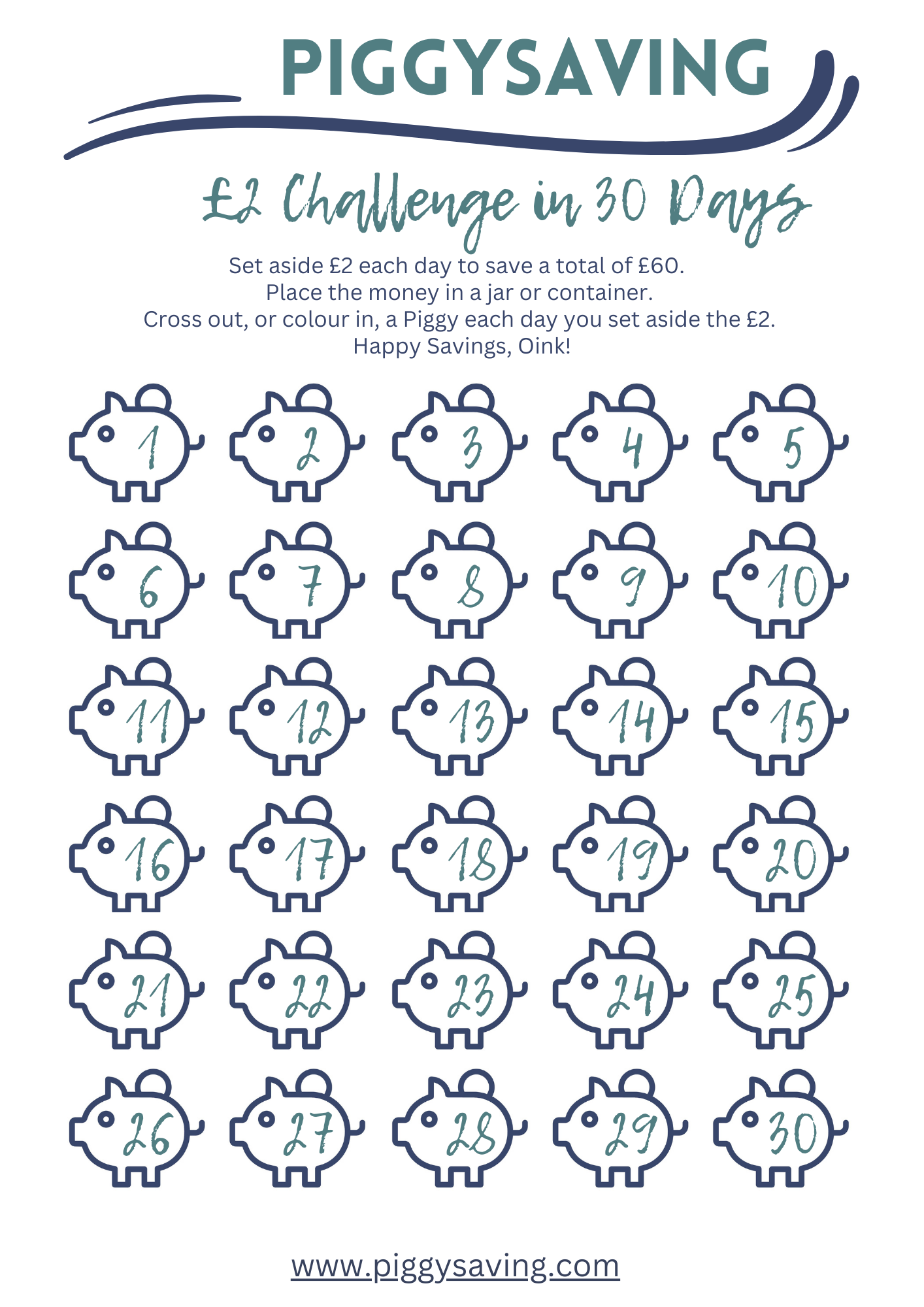 £2 Daily Saving Challenge. Start today and for the next 30 days put £2 aside to kickstart your savings. It may not seem like much, but its a start! https://tinyurl.com/4p3d37mc